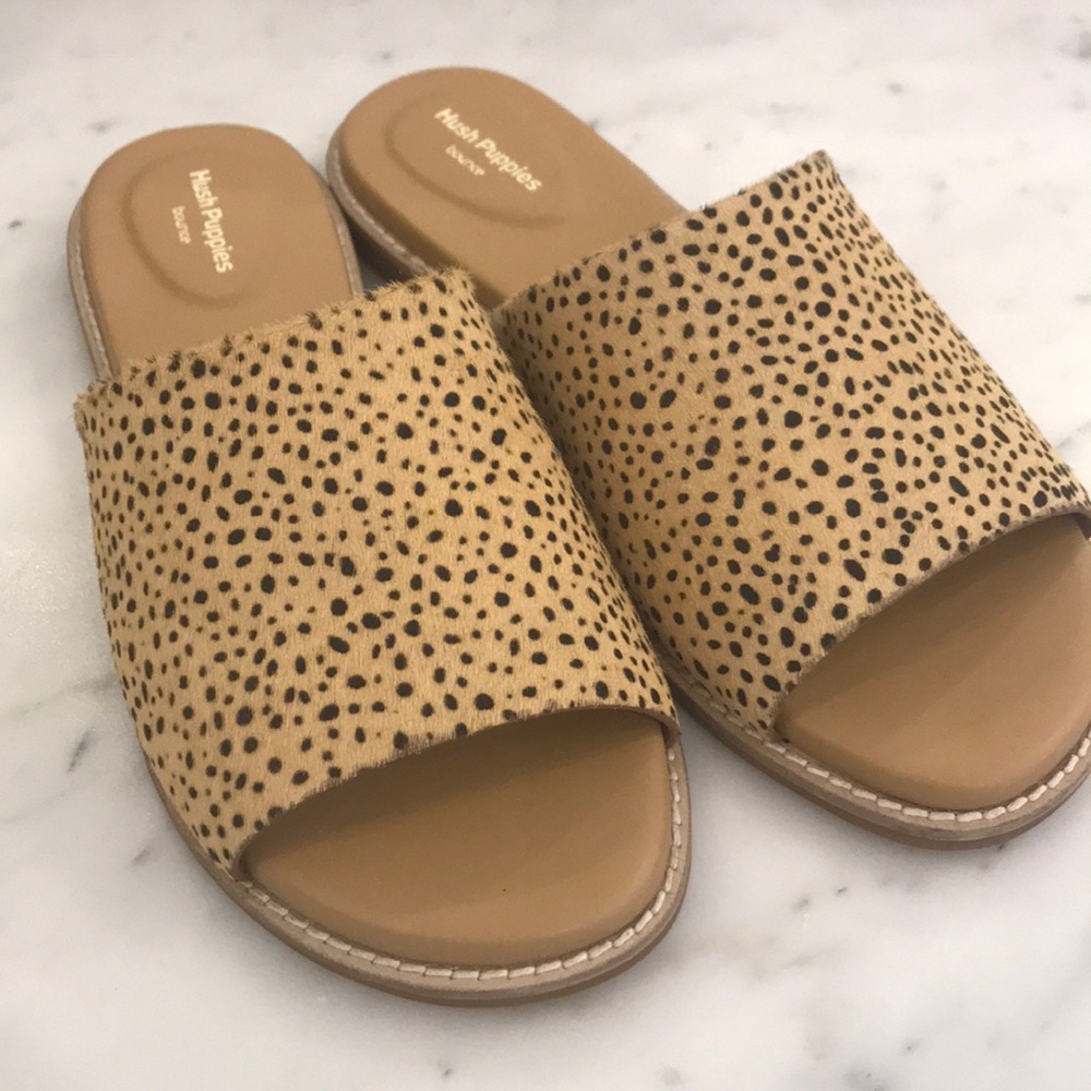 Brand new ! Hush puppies calf hair slides